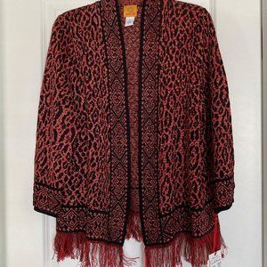 NWT Ladies Ruby Rd Leopard Fringe Cardigan Sweater